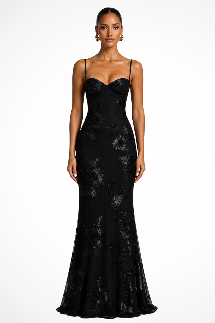 Women's Floral Corset Cami Strap Wedding Guest Dress | Maxi