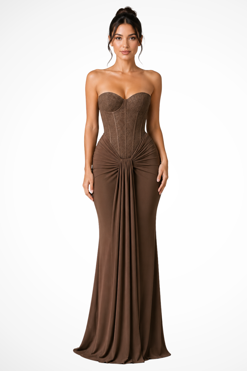 Women's Evening Corset Strapless Draped Wedding Guest Dress | Maxi