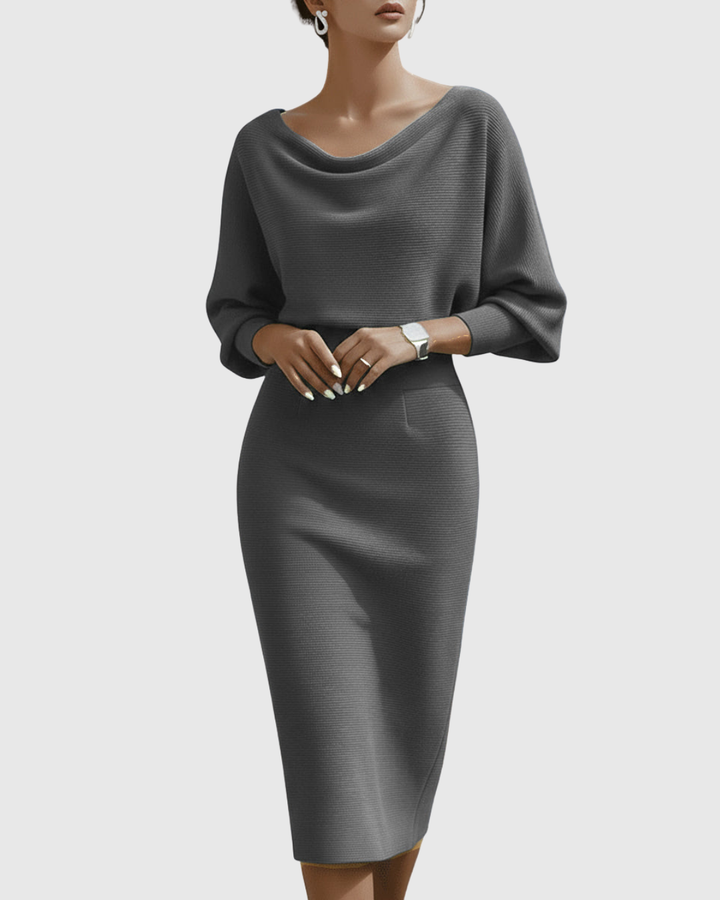 Women's Elegant Draped Batwing Formal Dress | Midi