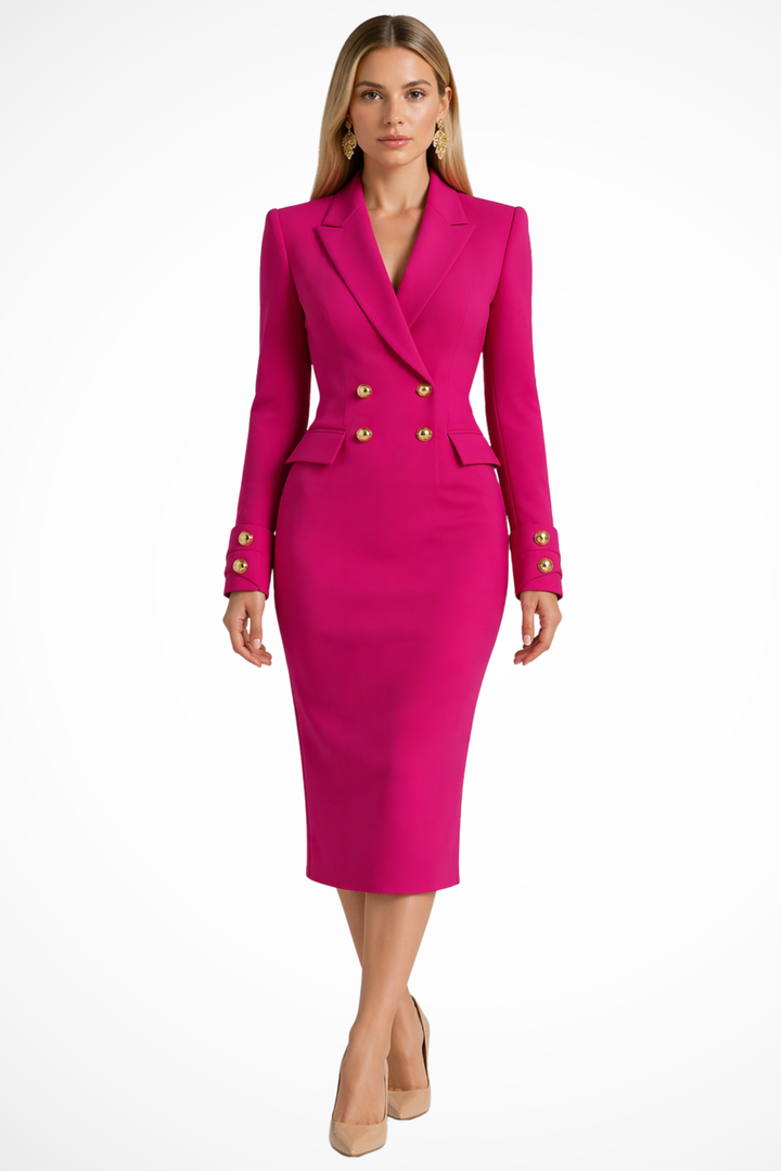 Women's Double Breasted Button Detail Blazer Dress | Midi