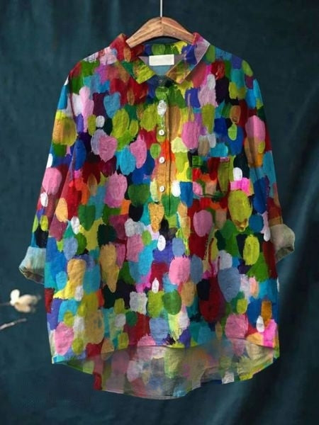 Women's Vintage Floral Button Fron Neck Collared Blouse | Long Sleeves
