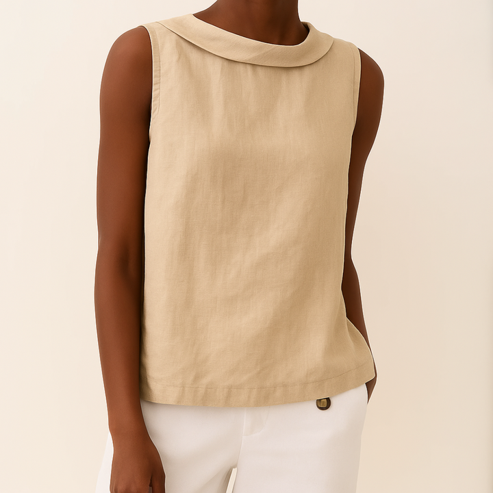 Women's Summer Casual Rolled Collar Top | Sleeveless