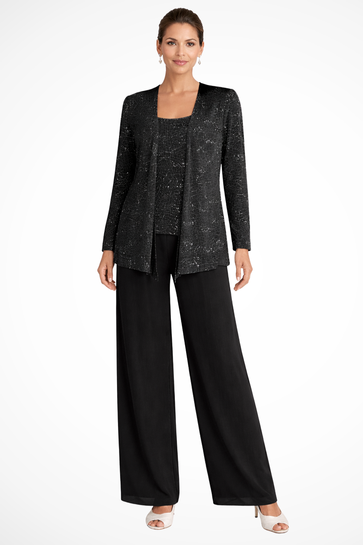 Women's Party Jacket and Top and Wide Leg Trouser | Three Piece