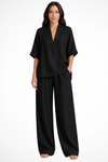 Women's Loose V Neck Top and Wide Leg Trousers Co-Ord Set | Two Piece