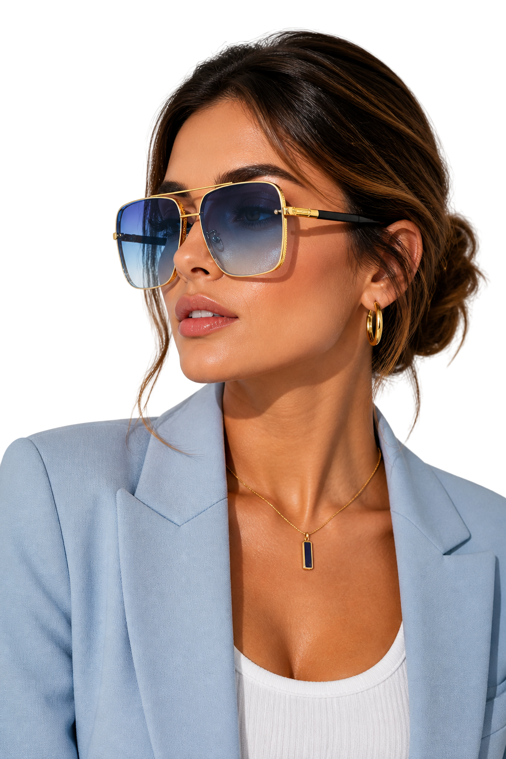 Women's Retro Aviator Sunglasses with Gold Frame and Gradient Lens | Polarized