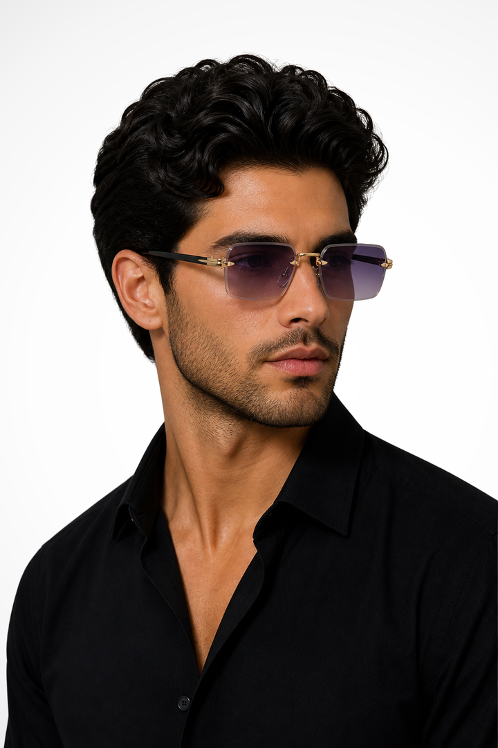 Men's Rimless Sunglasses with Gold Bridge and Gradient Lens | Polarized