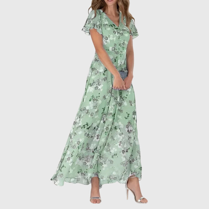 Women's Flutter Sleeve Flowy Floral Dress | Maxi