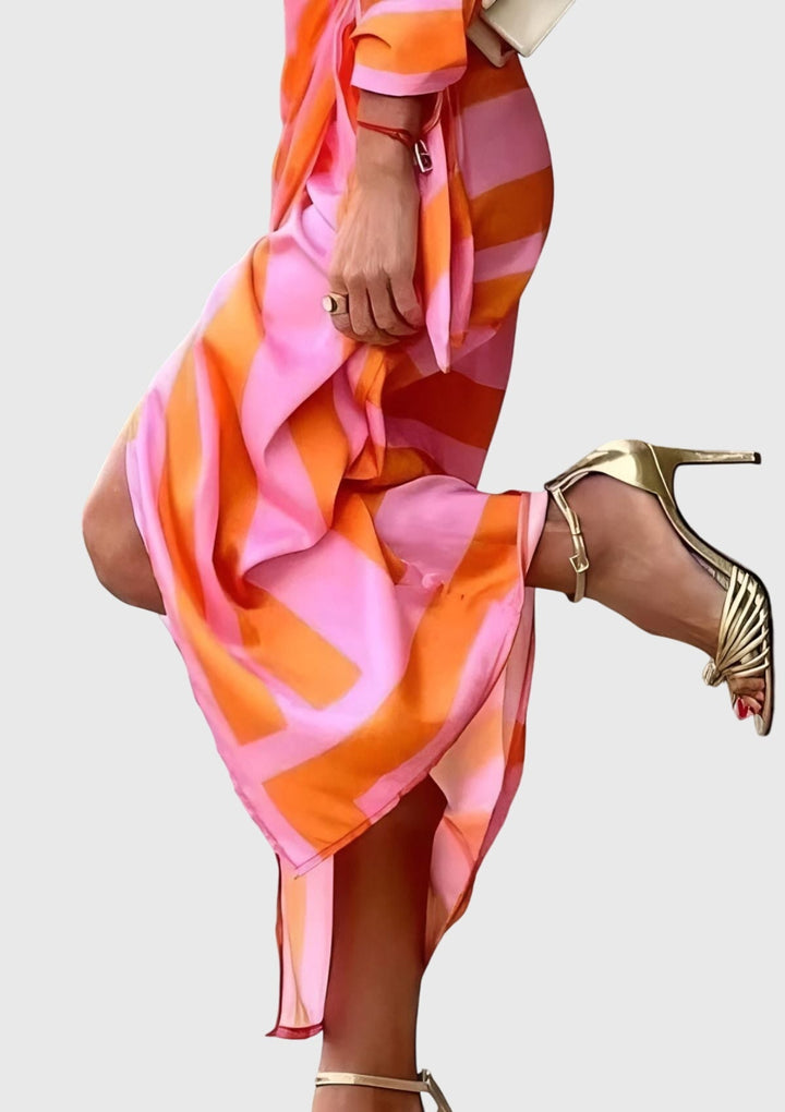 Women's Elegant Colorful Print Wrap Dress | Midi