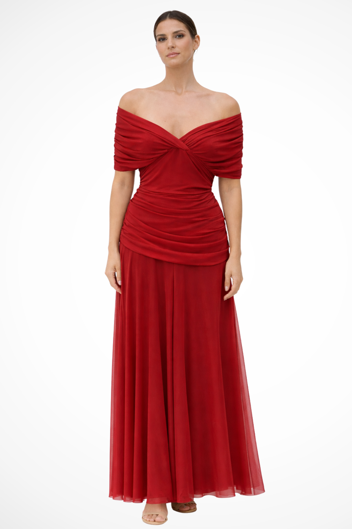 Women's Elegant Off-Shoulder Pleated Summer Dress | Maxi
