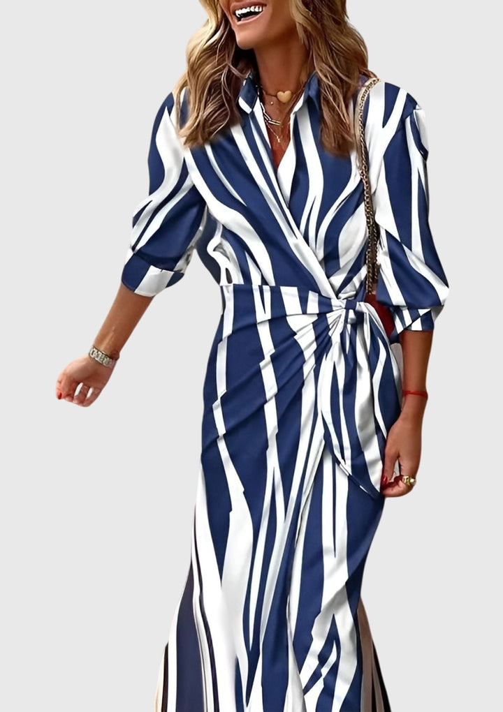 Women's Elegant Colorful Print Wrap Dress | Midi