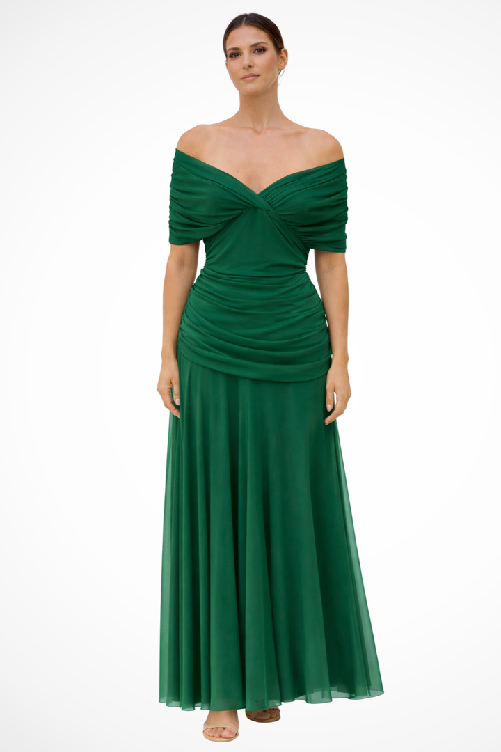 Women's Elegant Off-Shoulder Pleated Summer Dress | Maxi