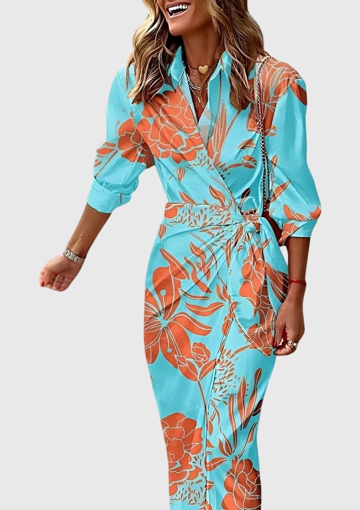 Women's Elegant Colorful Print Wrap Dress | Midi