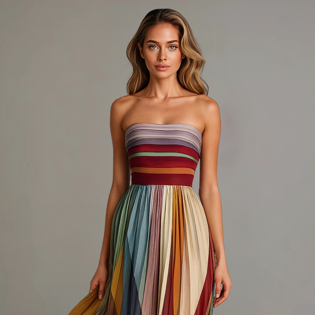 Women's Party Strapless Colorful Dress | Maxi