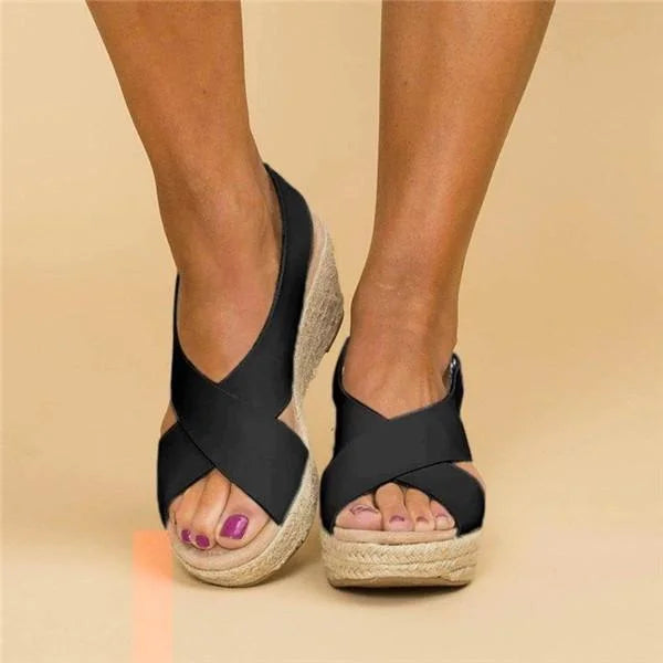 Women's Cross Strap Espadrille Wedge Sandals | Orthopedic