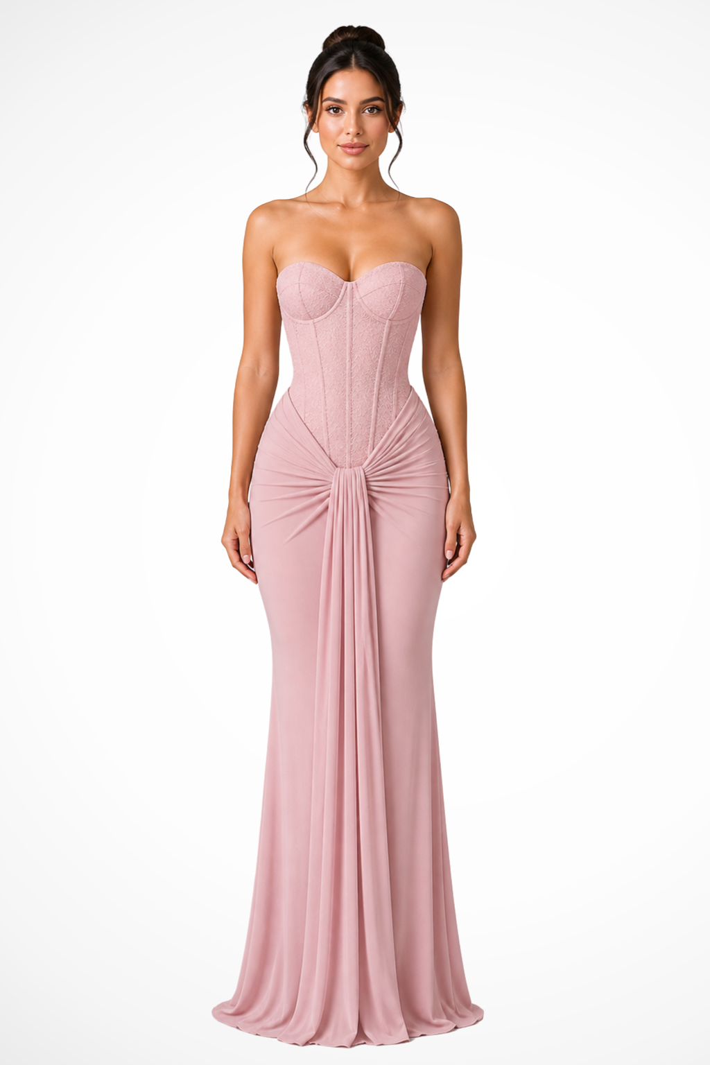 Women's Evening Corset Strapless Draped Wedding Guest Dress | Maxi