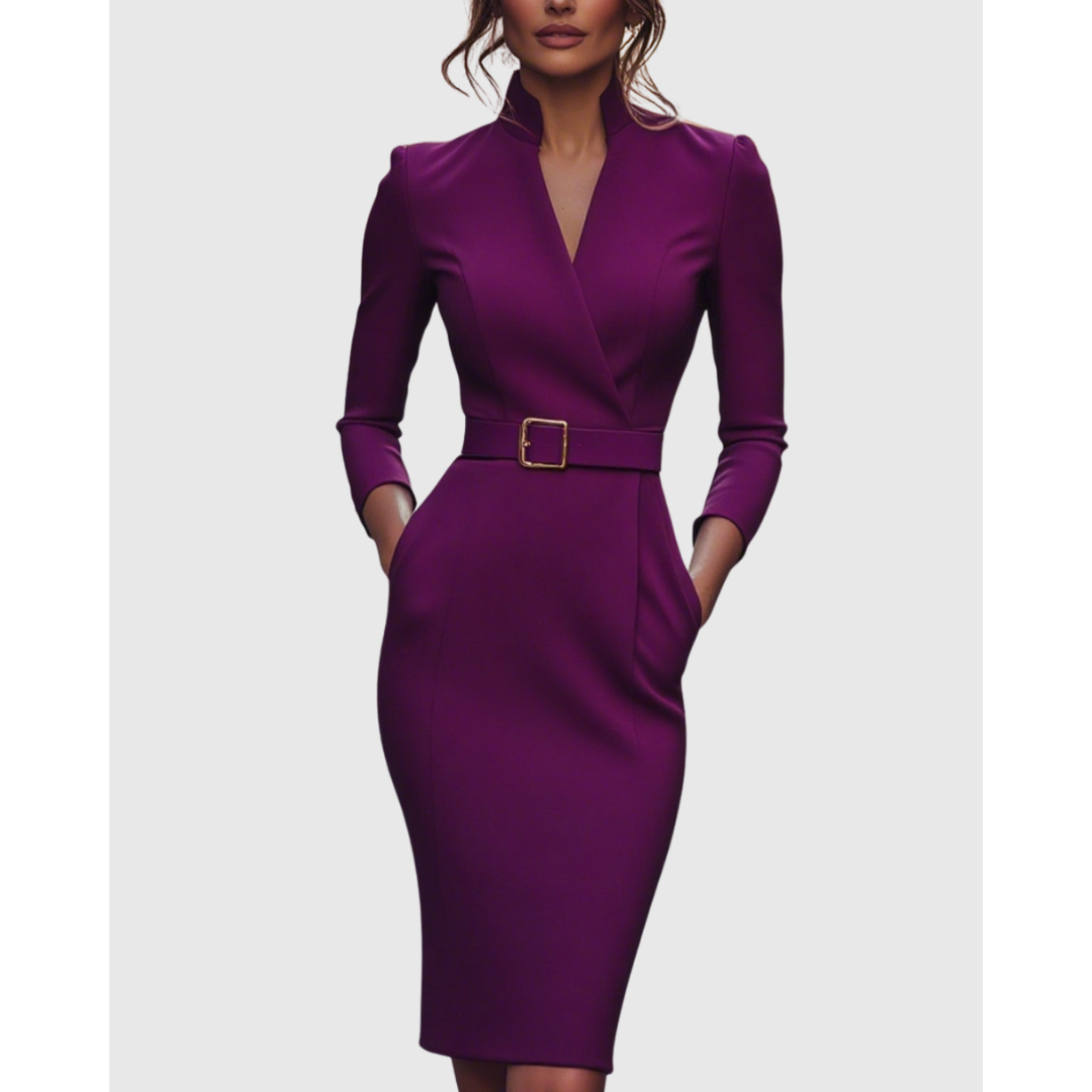 Women's V-Neck Work Dress | Midi