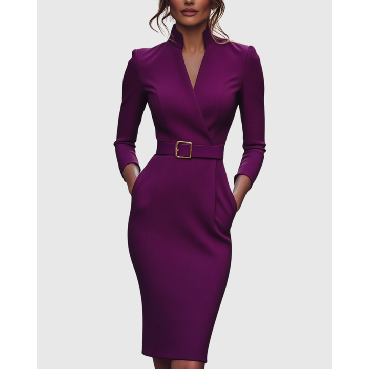 Women's V-Neck Work Dress | Midi