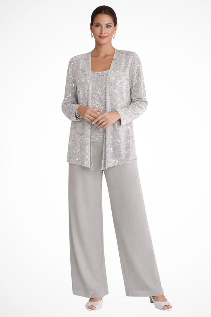 Women's Party Jacket and Top and Wide Leg Trouser | Three Piece