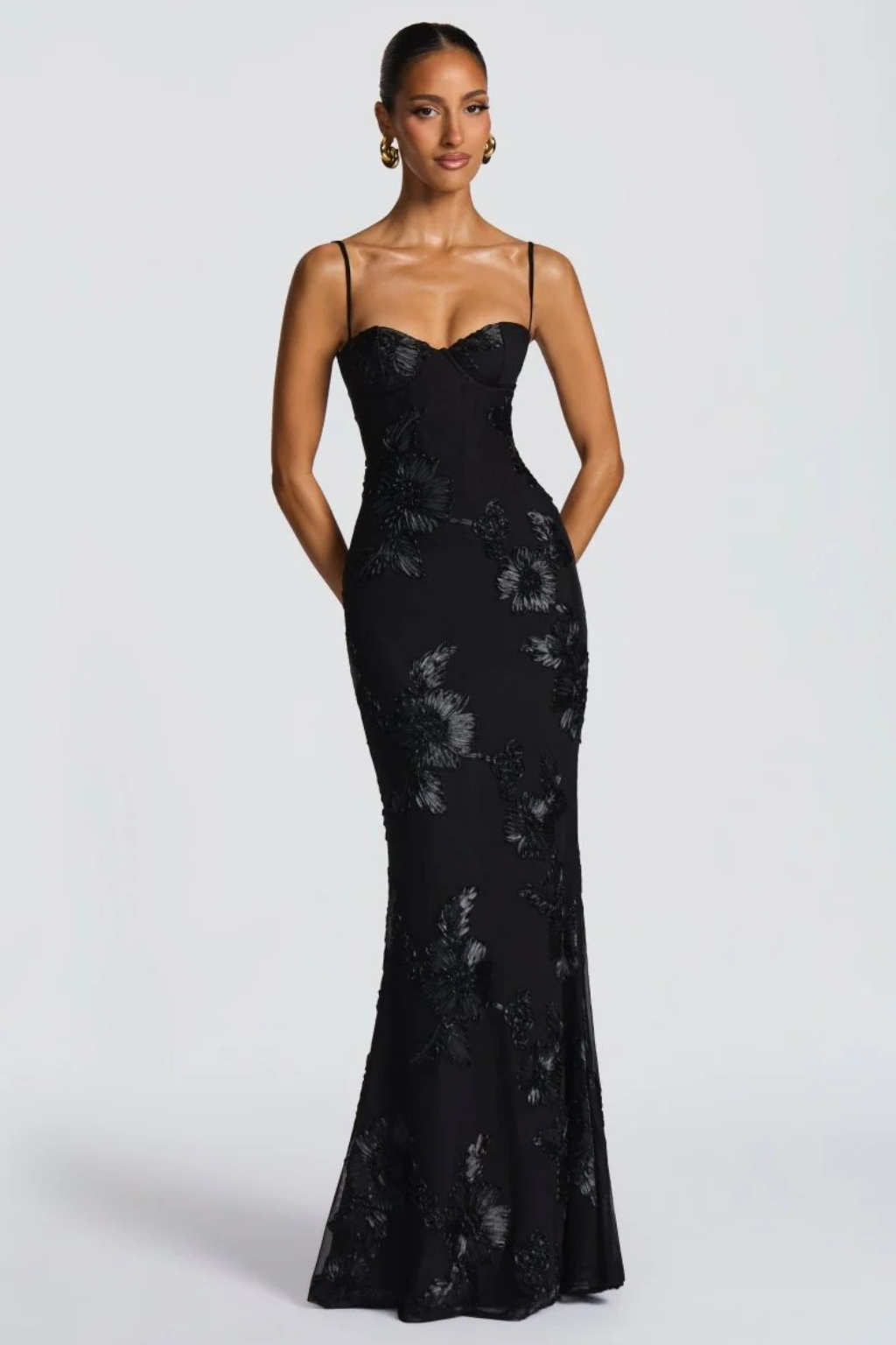 Women's Floral Corset Cami Strap Wedding Guest Dress | Maxi