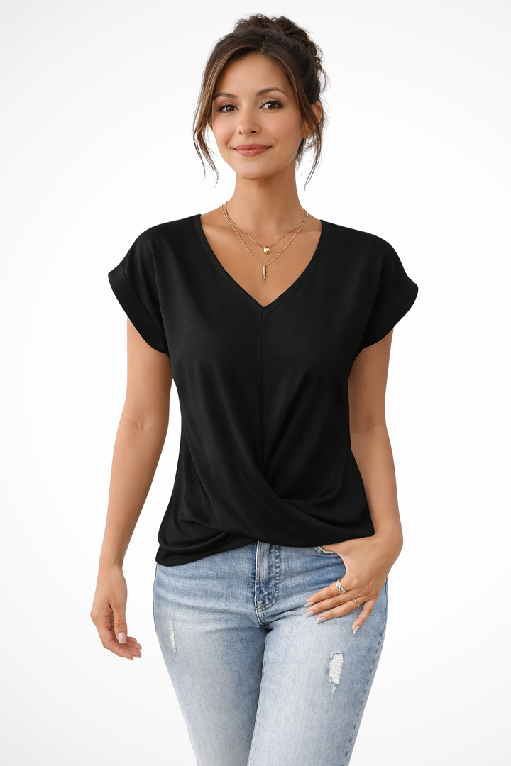 Women's Casual V-Neck Twist Hem Going Out T-Shirt | Short Sleeve