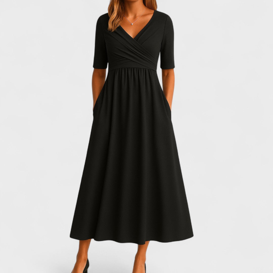 Women's V-Neck Summer Short Sleeve Dress | Midi