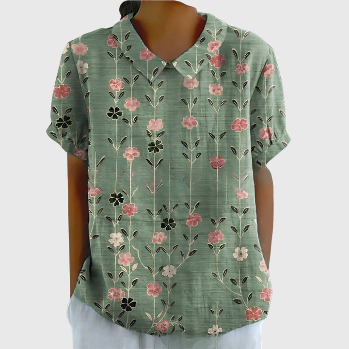 Women's Collared Floral Blouse | Short Sleeve