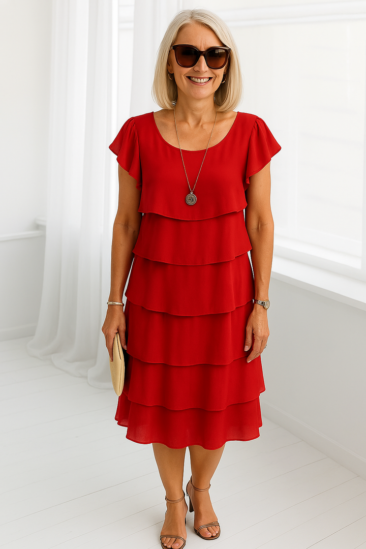 Women’s Elegant Short Sleeve Layered Dress | Midi