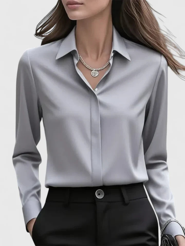 Women's Elegant Collared Work Blouse | Long Sleeve