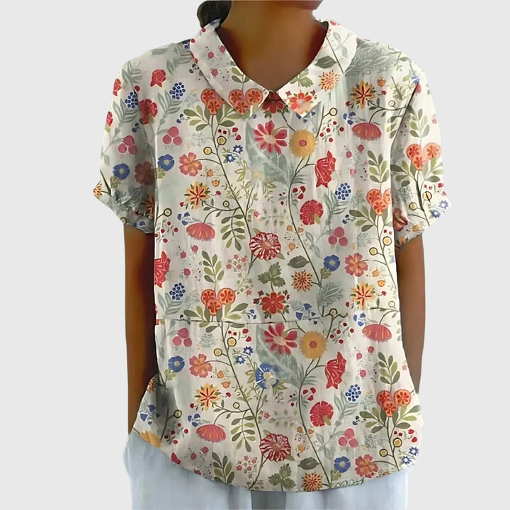 Women's Collared Floral Blouse | Short Sleeve