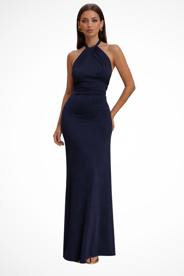 Women's Halter Neck Twisted Knot Open Back Bodycon Dress | Maxi