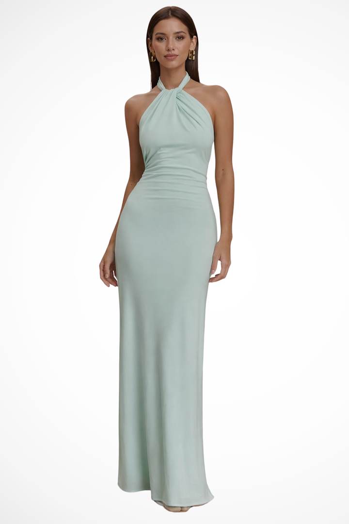 Women's Halter Neck Twisted Knot Open Back Bodycon Dress | Maxi