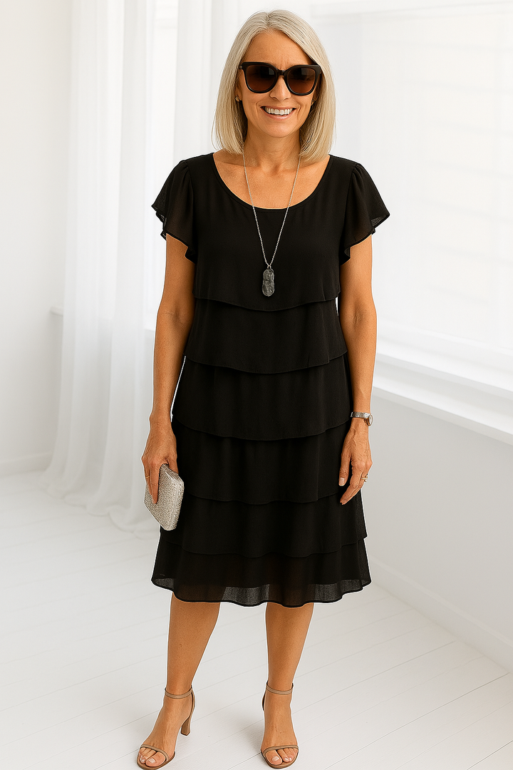 Women’s Elegant Short Sleeve Layered Dress | Midi