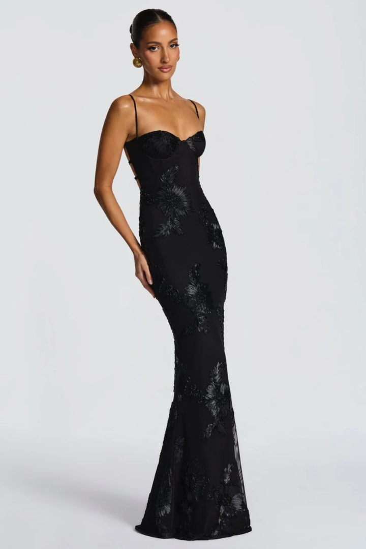 Women's Floral Corset Cami Strap Wedding Guest Dress | Maxi