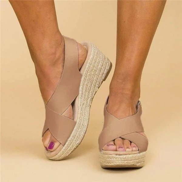 Women's Cross Strap Espadrille Wedge Sandals | Orthopedic