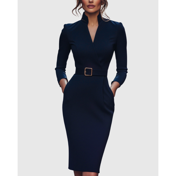 Women's V-Neck Work Dress | Midi