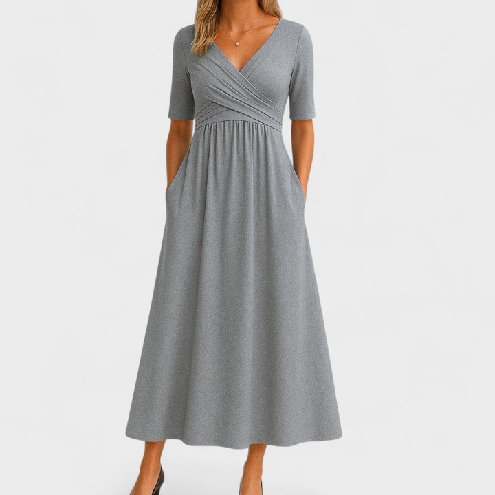 Women's V-Neck Summer Short Sleeve Dress | Midi