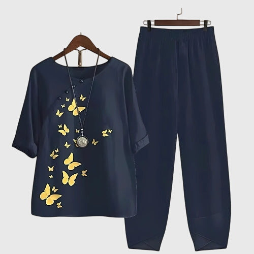 Women's Summer Printed Blouse and Trouser Set | Two Piece