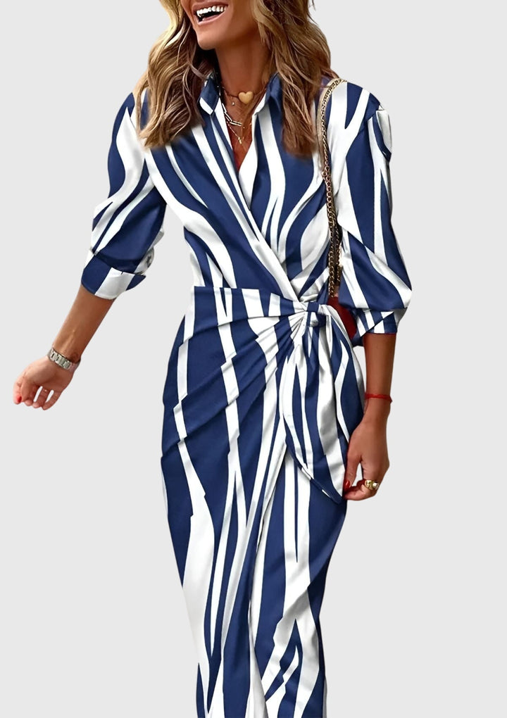Women's Elegant Colorful Print Wrap Dress | Midi