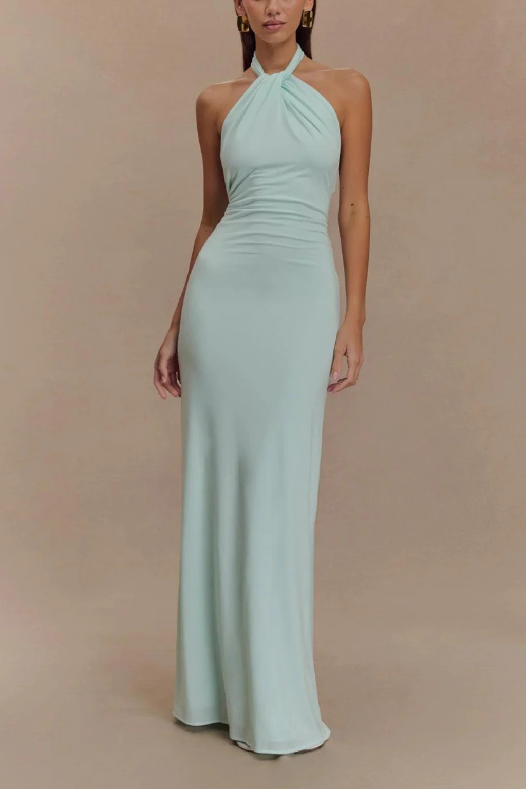 Women's Halter Neck Twisted Knot Open Back Bodycon Dress | Maxi