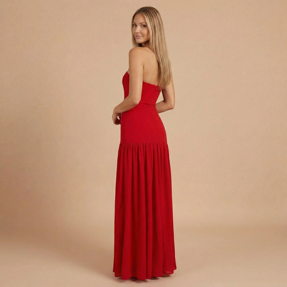 Women's Wedding Guest Strapless Dress With Side Slit | Maxi