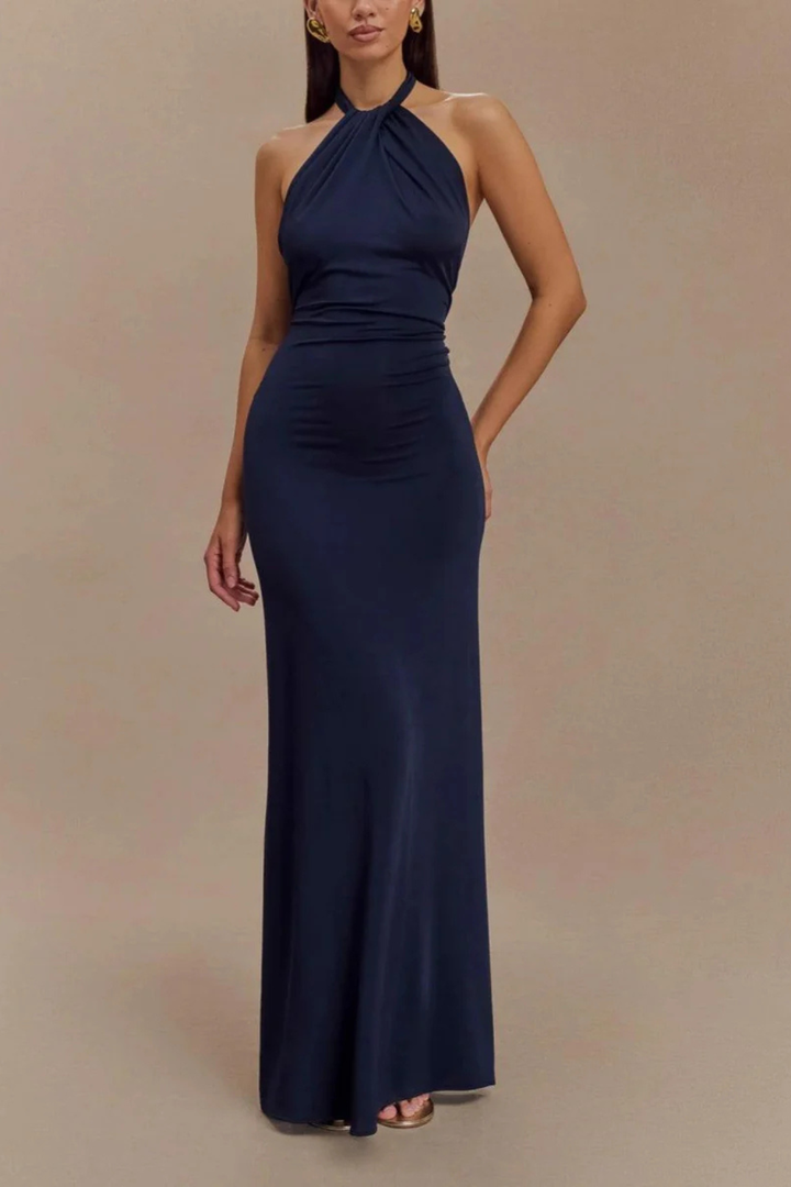 Women's Halter Neck Twisted Knot Open Back Bodycon Dress | Maxi