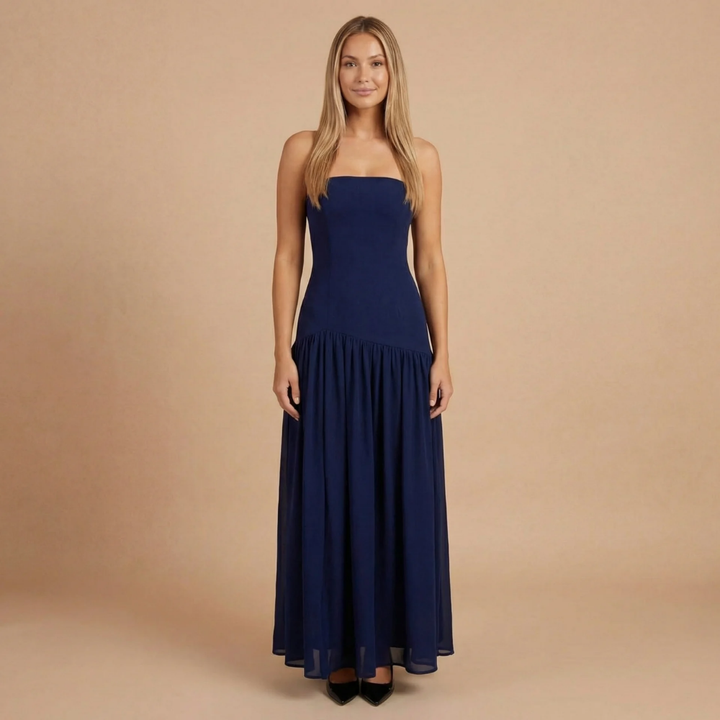 Women's Wedding Guest Strapless Dress With Side Slit | Maxi