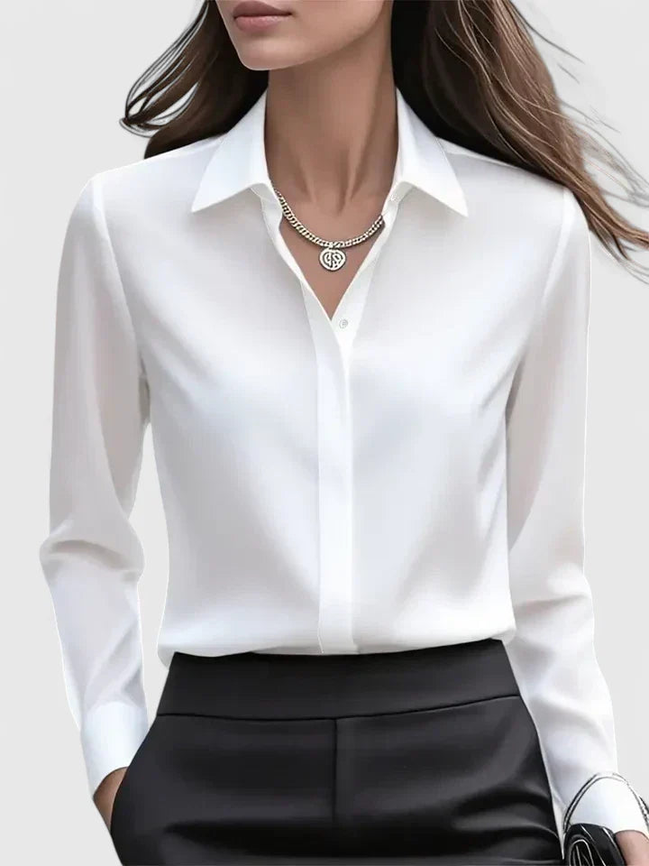 Women's Elegant Collared Work Blouse | Long Sleeve