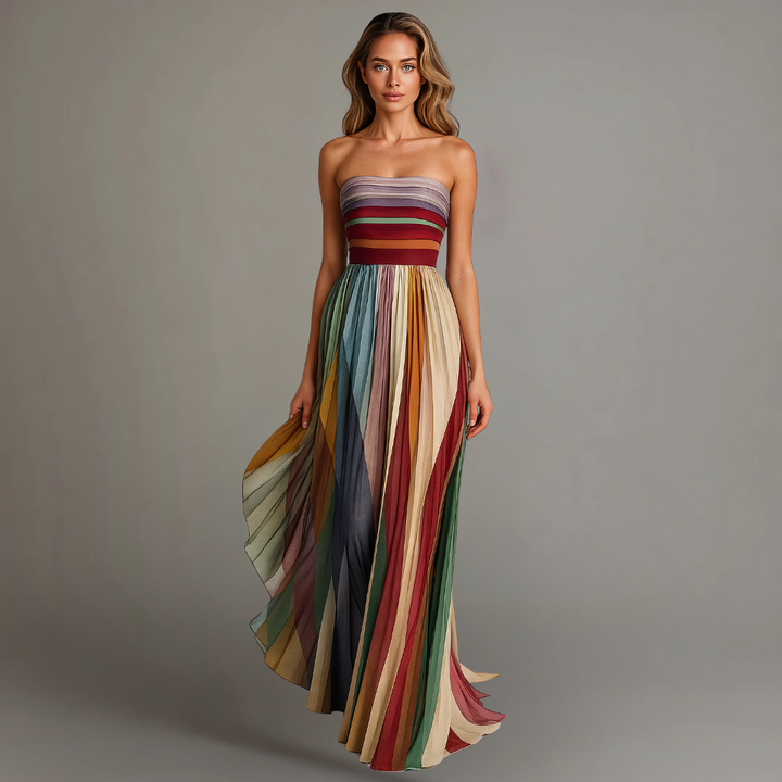 Women's Party Strapless Colorful Dress | Maxi