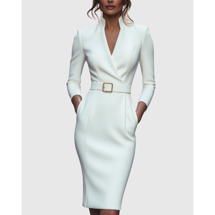Women's V-Neck Work Dress | Midi