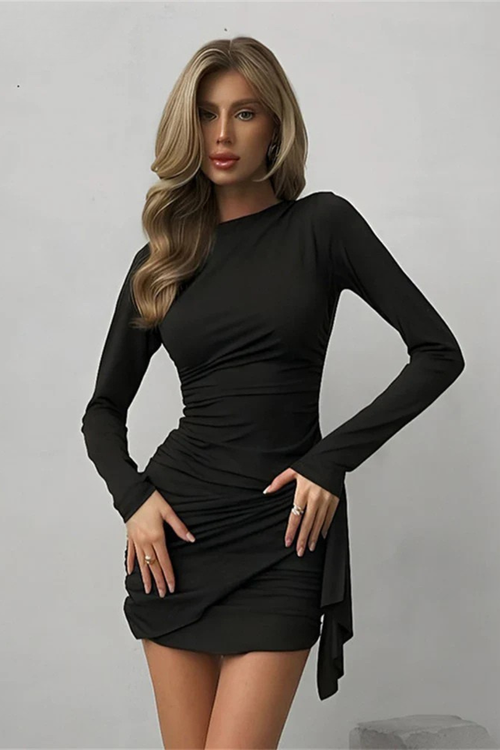 Women's Long Sleeve Ruched Wrap Summer Wedding Guest Dress | Mini