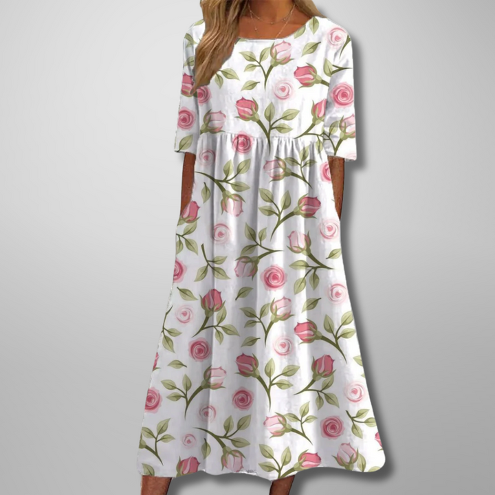 Women's Relaxed Fit Spring Floral Dress | Midi