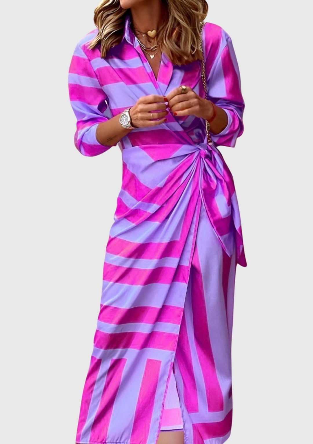 Women's Elegant Colorful Print Wrap Dress | Midi
