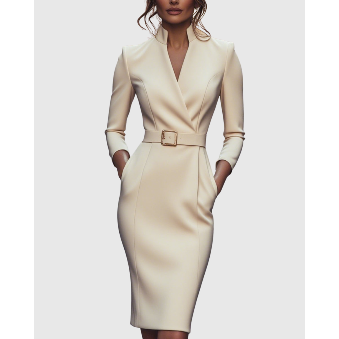Women's V-Neck Work Dress | Midi