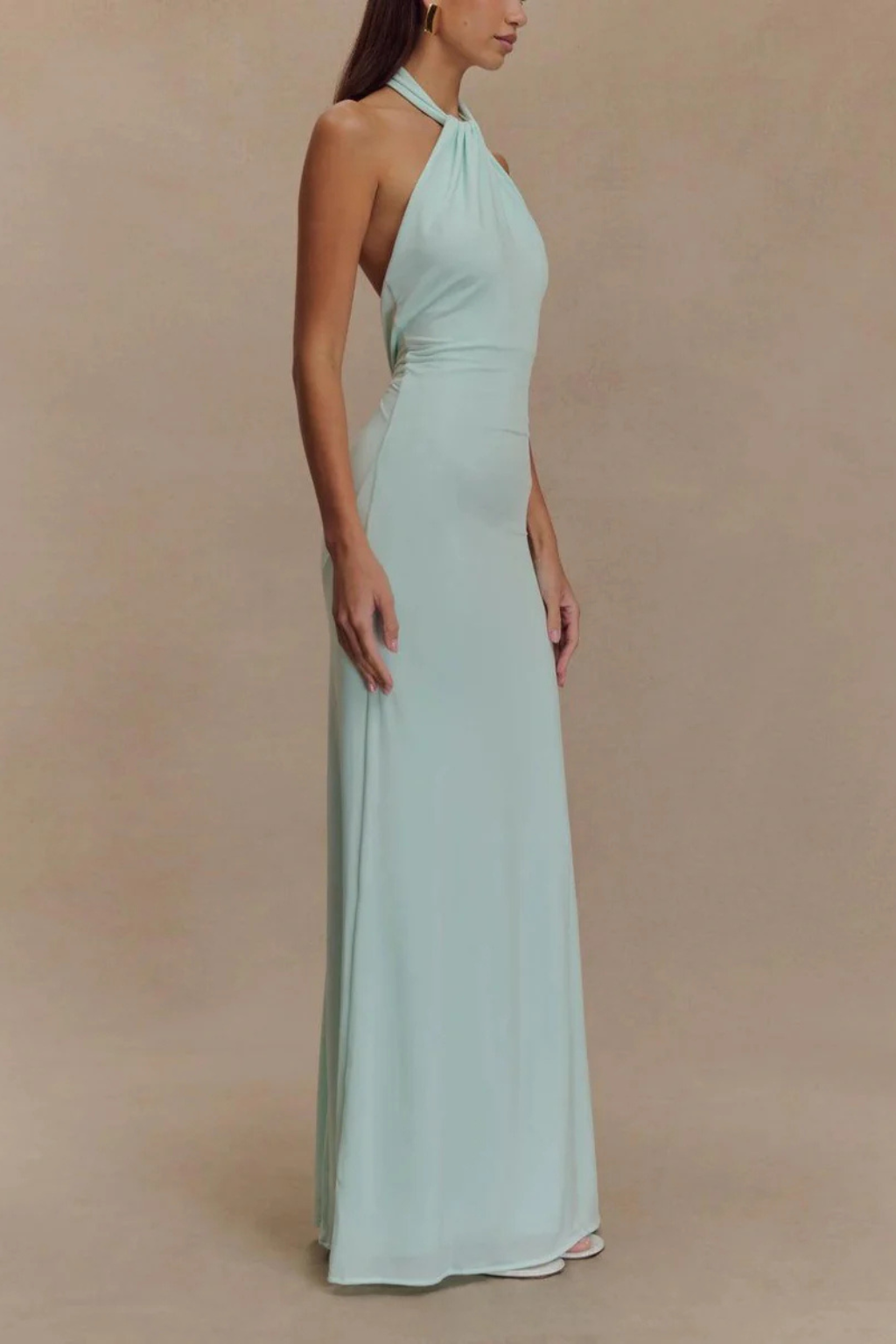 Women's Halter Neck Twisted Knot Open Back Bodycon Dress | Maxi